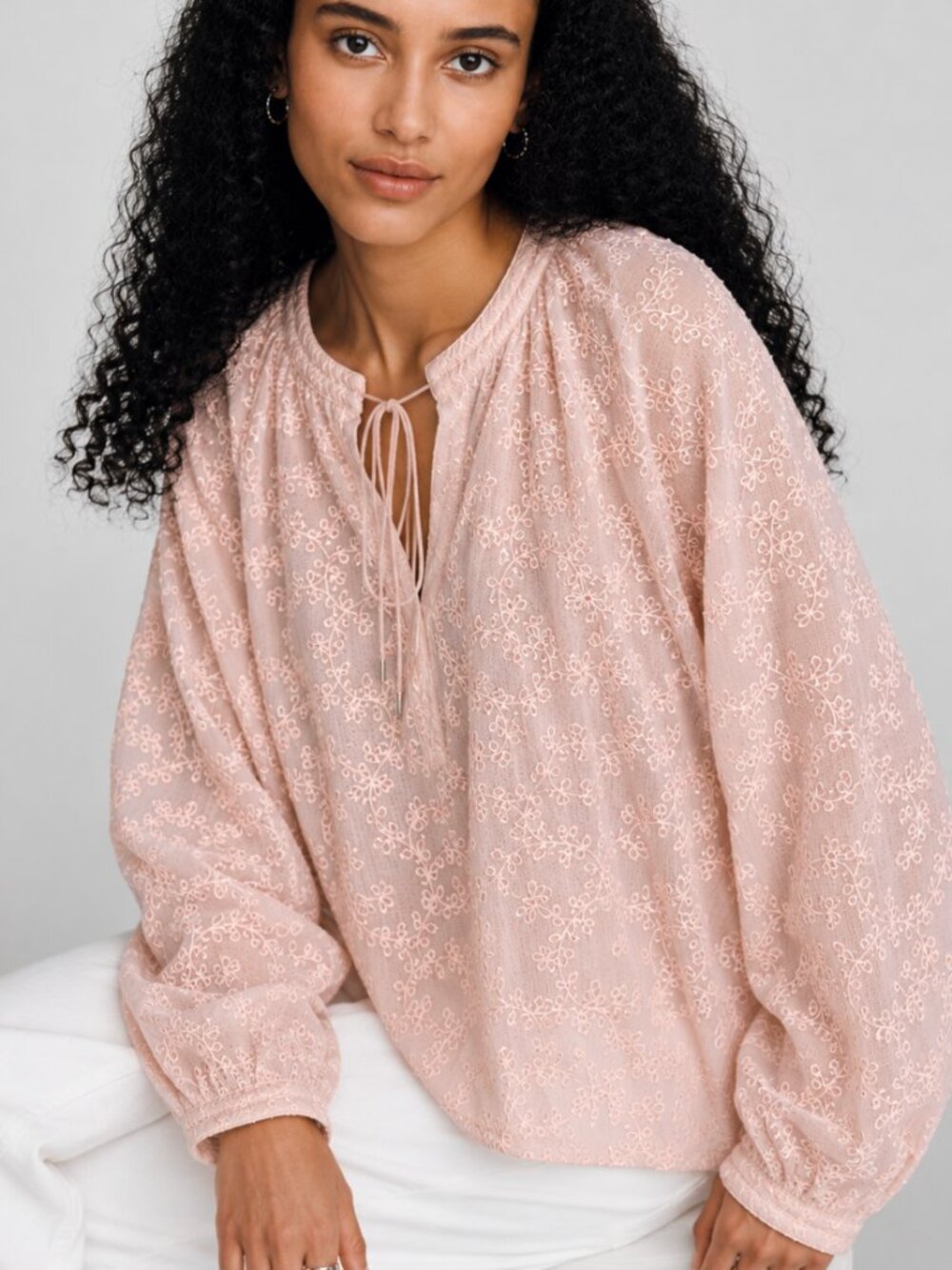 DEMOCRACY EMBROIDERED PEASANT BLOUSE NWT